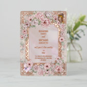  Blush Pioen Bruiloft Folie Uitnodiging (Staand Voorkant)