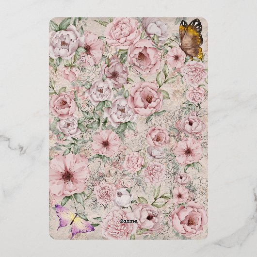  Blush Pioen Bruiloft Folie Uitnodiging (Achterkant)