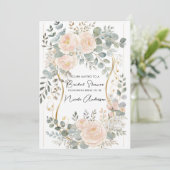 Blush Pioen & Eucalyptus Botanische Bloem Bruids- Kaart (Staand voorkant)