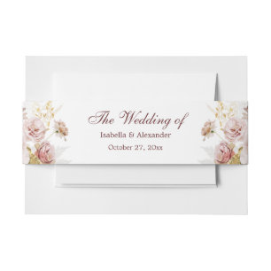 Blush Pioen & Goud Bourgondië Bloemen Bruiloft Uitnodigingen Wikkel