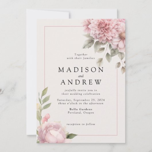 Blush pioen tuin bruiloft uitnodiging (Voorkant)