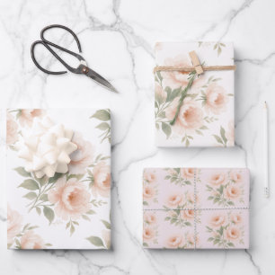 Blush pioen Waterverf bloemenpatroon Inpakpapier Vel