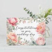 Blush pioen Waterverf botanische Lijst bruiloft Kaart (Staand voorkant)