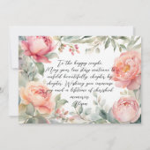 Blush pioen Waterverf botanische Lijst bruiloft Kaart (Achterkant)