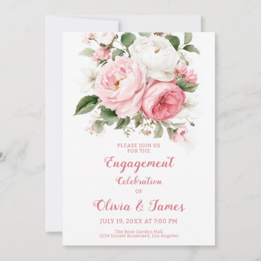 Blush pioenen en witte rozen verloving kaart (Voorkant)