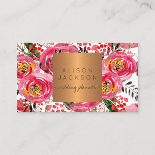 Blush pioenen koper goud bruiloft planner visitekaartje