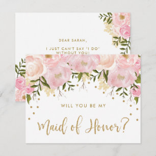 Blush pioenen roze bloemen zijn mijn meid van eer kaart