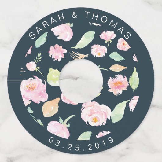 Blush pioenrozen ⎢Trouwwijnglas Labels (Voorkant)