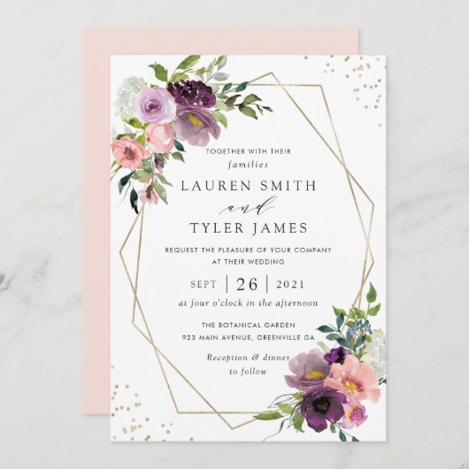 Blush Plum Floral Geometric Paars Modern Greenery Kaart (Voorkant / Achterkant)