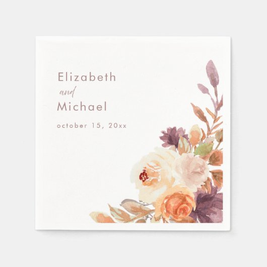 Blush & Plum Herfst Bloemen Trouwpapier Servet (Voorkant)