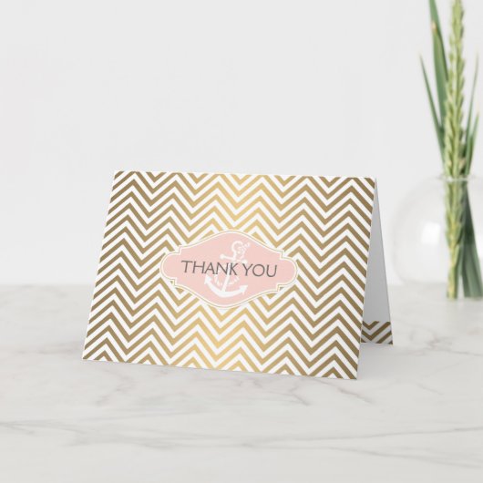 Blush Preppy Chevron Streep Moderne Nautische Anke Bedankkaart (Voorkant)