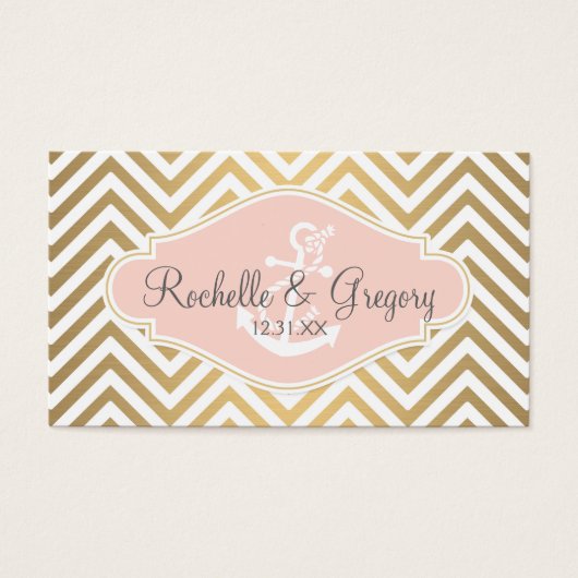 Blush Preppy Chevron Stripe Ancre marine moderne (Devant)