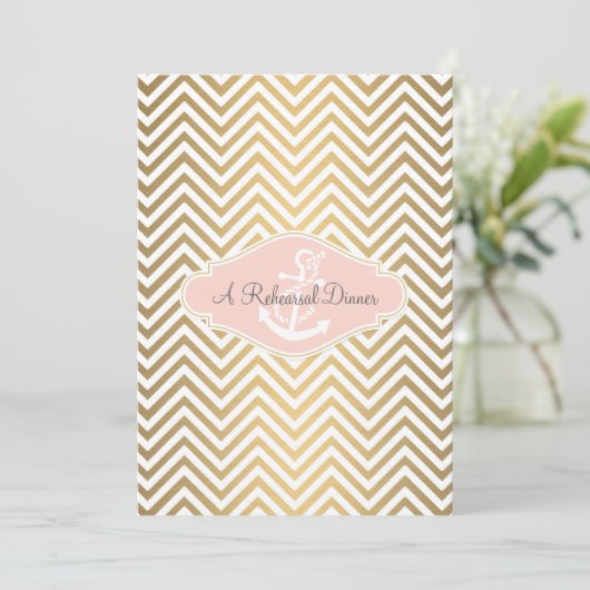 Blush preppy Chevron Stripe Modern Nautical Anchor Kaart (Staand voorkant)