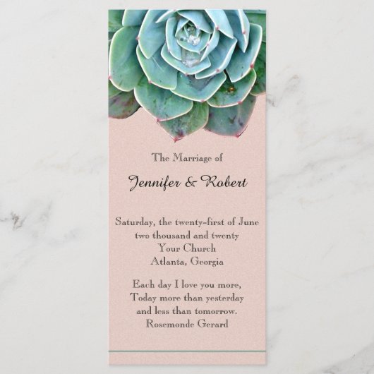 Blush Programme de Mariage Succulent (Devant)