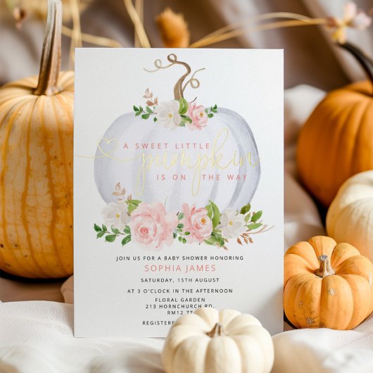 Blush Pumpkin baby shower Invitation Folie Uitnodiging