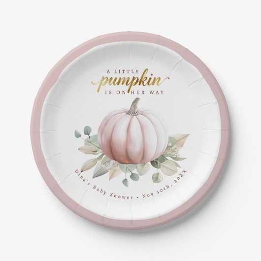 Blush Pumpkin Fall Baby Shower Paper Plates Papieren Bordje (Voorkant)