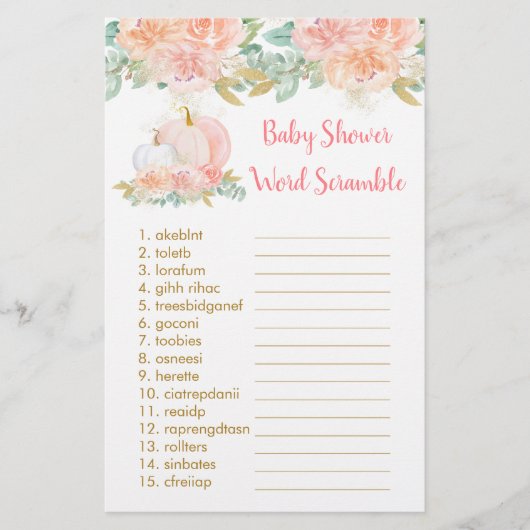 Blush Pumpkin Floral Baby Word Scramble Game (Voorkant)