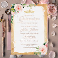 Blush Quinceanera Floral Sparkle Roos Gold Tiara