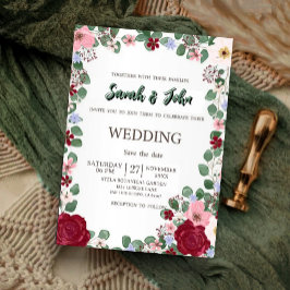 Blush Red elegant seasonal florals Kaart