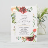 Blush Red Floral 60ste Verrassing Verjaardagsfeest Kaart (Staand voorkant)