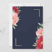 Blush Red Floral Navy Blue Gold Wedding Kaart (Achterkant)