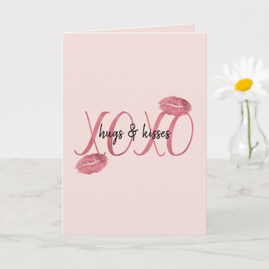 Blush Red Pink XOXO Lips Kisses Kaart (Kleine Plant)