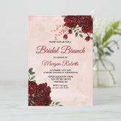 Blush Red Rose Floral Vrijgezellenfeest Brunch Kaart (Staand voorkant)