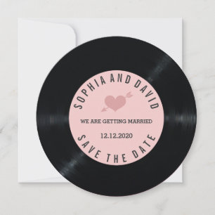 Blush Retro Vinyl Huwelijkskaart SAVE THE DATE