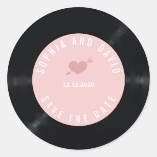 Blush Retro vinyl Record Weddenschap BEWAREN DATUM Ronde Sticker