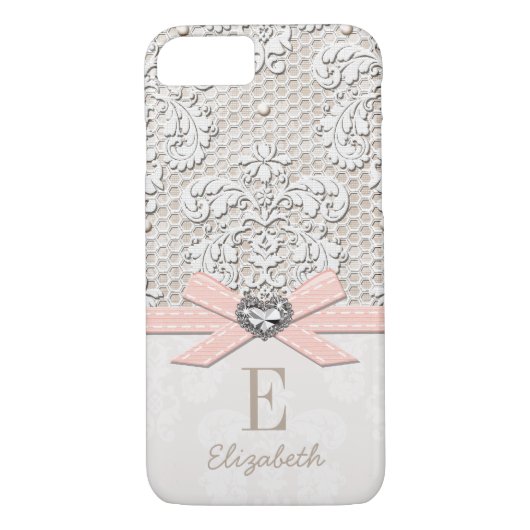 Blush Rhinestone Heart look Gedrukt kant en hoed Case-Mate iPhone Case (Achterkant)