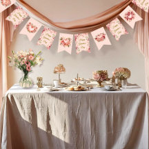 Blush Rococo Garden Galentine Party Floral Flags