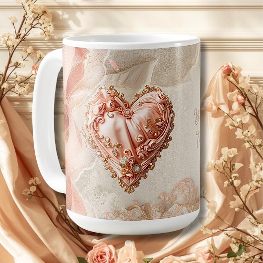 Blush Rococo Heart Filigree Romantic Keepsake Koffiemok