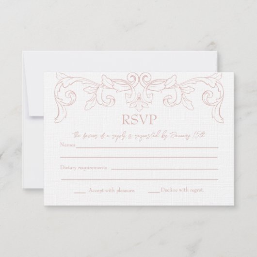 Blush Rococo Wedding RSVP Kaart (Voorkant)