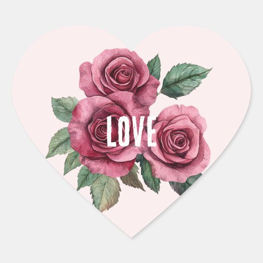 Blush Rode Rozen Bloemen Liefde Trouwen Hart Sticker (Voorkant)