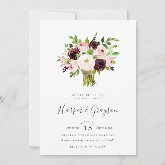Blush Romance Bouquet Wedding Invitation Kaart (Voorkant)