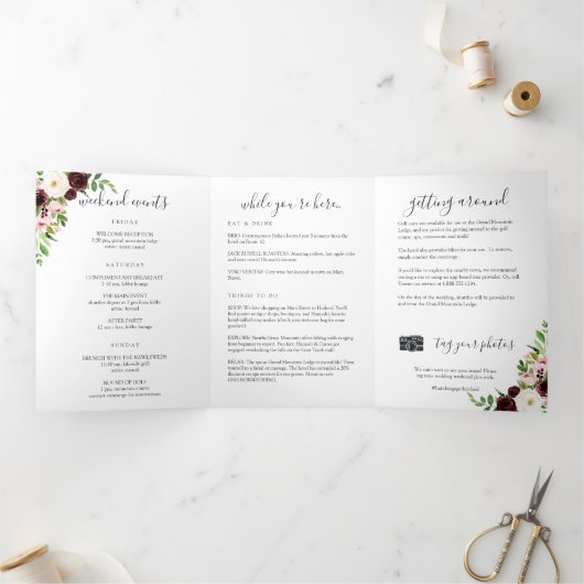 Blush Romance bruiloft Welkomstbrief & reisroute Drieluik Programma (Binnen)