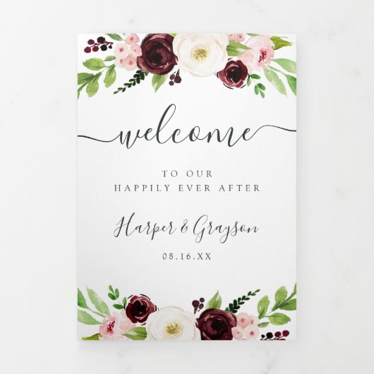 Blush Romance bruiloft Welkomstbrief & reisroute Drieluik Programma (Cover)