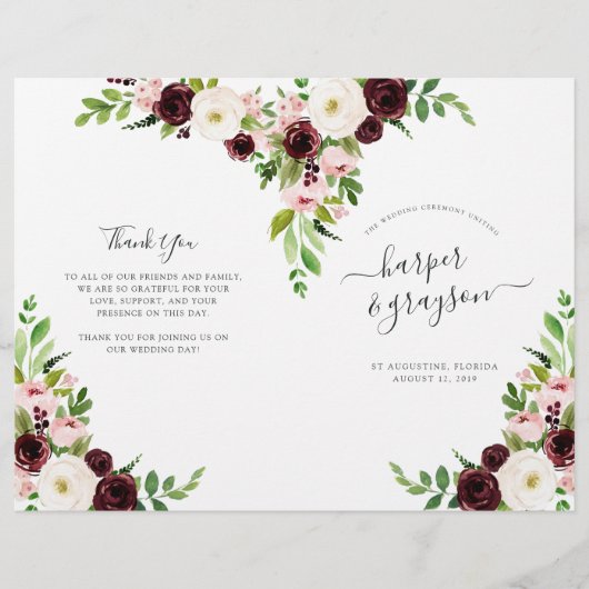 Blush Romance Folded Wedding Program (Voorkant)