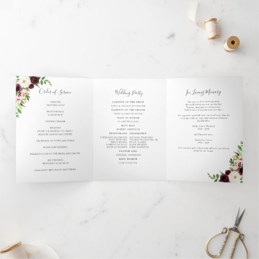 Blush Romance | Waterverf Floral bruiloft Drieluik Programma (Binnen)