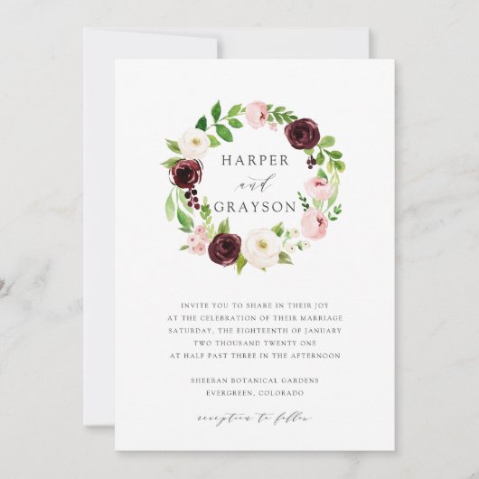 Blush Romance Wreath Faire-part de mariage (Devant)