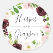 Blush Romance Wreath Wedding Ronde Sticker (Voorkant)