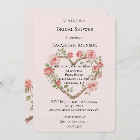 Blush Romantic Red Rose Bloemen Hart Vrijgezellenf Kaart (Voorkant / Achterkant)