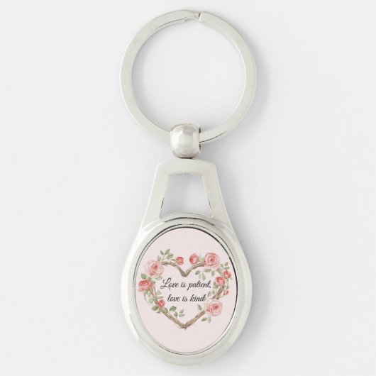 Blush Romantisch Roos Bloemen Hart Liefde Sleutelhanger (Voorkant)