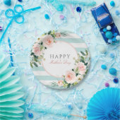 Blush Roos Bloemen en Strepen Moederdag Papieren Bordje (Feest)