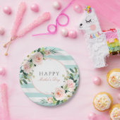 Blush Roos Bloemen en Strepen Moederdag Papieren Bordje (Feest)
