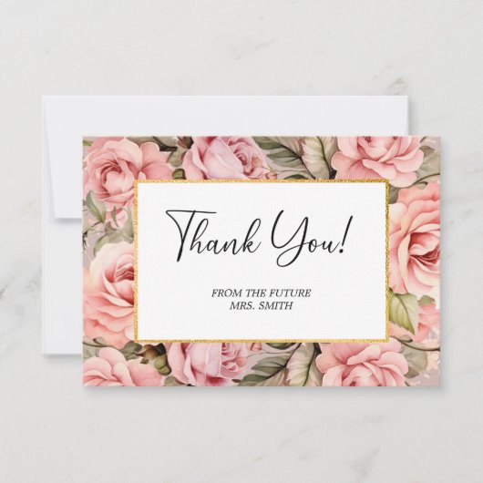 Blush Roos Bloemen Waterverf Vrijgezellenfeest Bedankkaart (Voorkant)