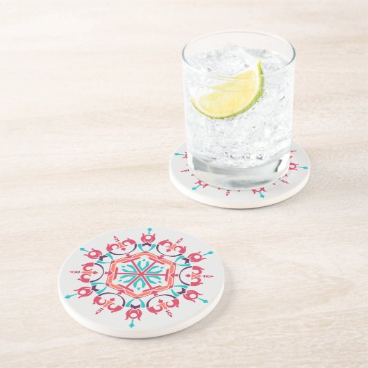 Blush Roos Blue Mandala Pattern Zandsteen Onderzetter (Zijkant)