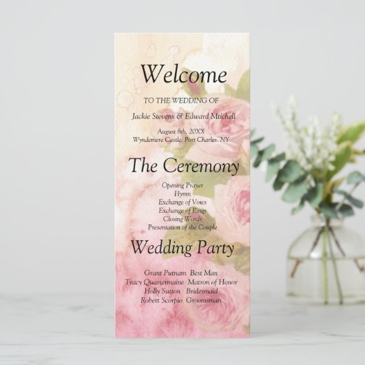 Blush Roos Botanische bruiloft programma (Staand voorkant)