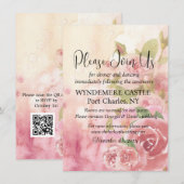 Blush Roos Botanische QR Code Wedding Informatiekaartje (Voorkant / Achterkant)