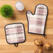 Blush Roos Cream Brown Stripes Vrijgezellenfeest Ovenwant & Pannenlap Set (Top down)